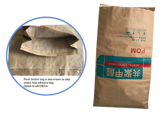 Sacco di carta con fondo pizzicato per imballaggio industriale per latte in polvere di fecola di patate