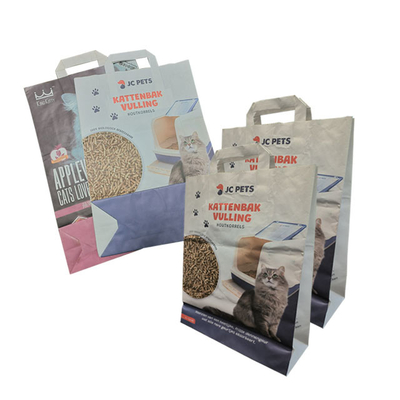 L'imballaggio di carta della carta di Cat Litter Bags Handle Kraft di 7 colori insacca la bocca aperta