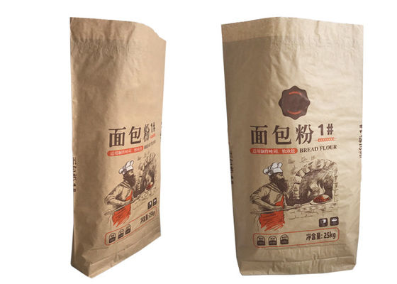 sacco di carta d'imballaggio del commestibile di protezione dell'umidità dei sacchi di carta di 25kg Multiwall Kraft