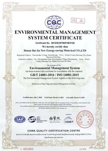 La CINA Henan Baijia New Energy-saving Materials Co., Ltd. Certificazioni